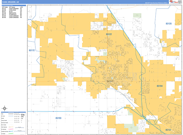 Casa Grande City Wall Map Basic Style